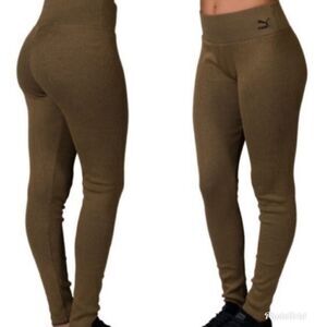 Puma Ribbed Gold Workout Athletic Leggings Tights Size S